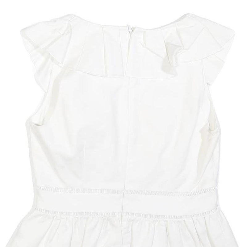 KATE SPADE Womens White Ruffle Sleeveless V-Neck Cotton Blend Top M Peplum