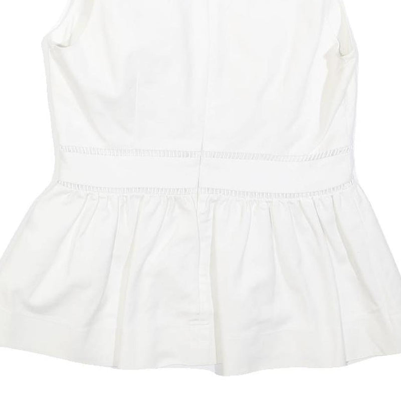 KATE SPADE Womens White Ruffle Sleeveless V-Neck Cotton Blend Top M Peplum