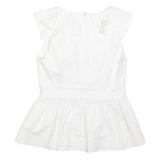 KATE SPADE Womens White Ruffle Sleeveless V-Neck Cotton Blend Top M Peplum