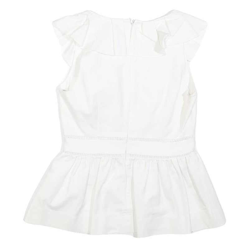 KATE SPADE Womens White Ruffle Sleeveless V-Neck Cotton Blend Top M Peplum