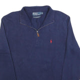 POLO RALPH LAUREN Mens Navy Plain Jumper Half Zip Crew Neck Basic Knit M Cotton