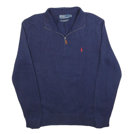 POLO RALPH LAUREN Mens Navy Plain Jumper Half Zip Crew Neck Basic Knit M Cotton