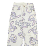 Womens Relaxed White Denim Printed Jeans Cotton Blend W26 L25 Bunny Pattern