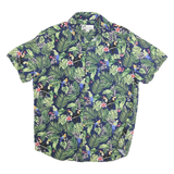 OLIVE & BURKE Mens Blue Green Tropical Print Cotton Blend Shirt L Summer Short