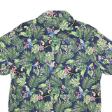 OLIVE & BURKE Mens Blue Green Tropical Print Cotton Blend Shirt L Summer Short