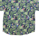 OLIVE & BURKE Mens Blue Green Tropical Print Cotton Blend Shirt L Summer Short