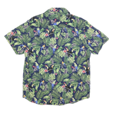 OLIVE & BURKE Mens Blue Green Tropical Print Cotton Blend Shirt L Summer Short