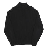 CALVIN KLEIN Mens Black Cotton Patterned Pullover Quarter Zip Jumper XL Stylish