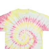 Mens Yellow Pink Tie Dye Cotton T-Shirt L Short Sleeve Crew Neck Casual Retro
