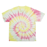 Mens Yellow Pink Tie Dye Cotton T-Shirt L Short Sleeve Crew Neck Casual Retro