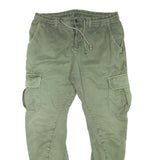 URBAN CLASSICS Mens Cotton Blend Green Slim Cargo Trousers W36 L29 Drawstring