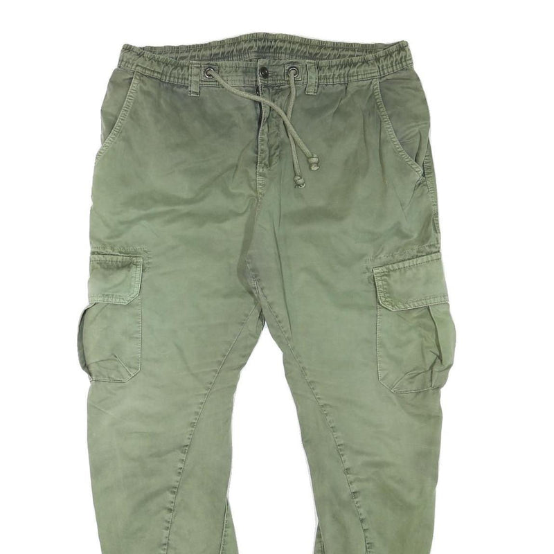 URBAN CLASSICS Mens Cotton Blend Green Slim Cargo Trousers W36 L29 Drawstring