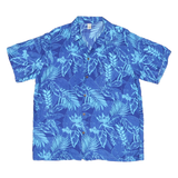 INDIA BOUTIQUE Mens Blue & Light Blue Tropical Print Shirt L Cotton Blend Casual