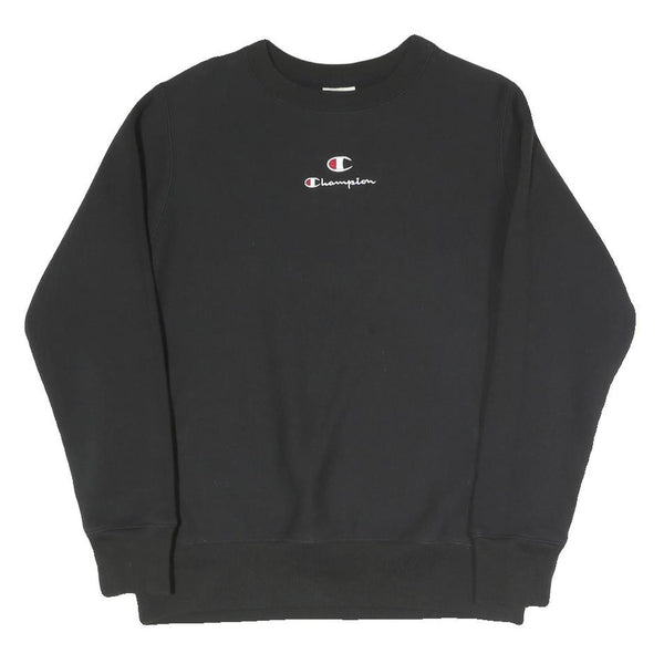 CHAMPION Mens Black Crew Neck XS Cotton Blend Pullover Sweatshirt Embroidered