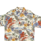 PIERRE CARDIN Mens Cream Hawaiian Rayon Shirt L Tropical Floral Casual