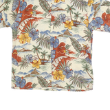 PIERRE CARDIN Mens Cream Hawaiian Rayon Shirt L Tropical Floral Casual