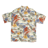 PIERRE CARDIN Mens Cream Hawaiian Rayon Shirt L Tropical Floral Casual