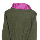Womens Green Wool Blend Zip Jacket M Polyester Plain Casual Warm Outerwear