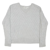 TOMMY HILFIGER Mens Grey Plain Cotton Blend V-Neck Cable Knit Jumper XL Classic