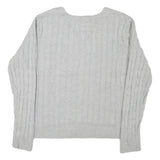 TOMMY HILFIGER Mens Grey Plain Cotton Blend V-Neck Cable Knit Jumper XL Classic