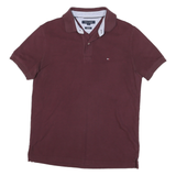 TOMMY HILFIGER Mens Maroon Polo Shirt M Short Sleeve Slim Fit Cotton Blend