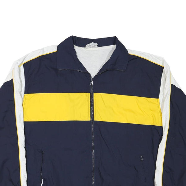 CRANE Mens Navy & Yellow Colourblock Jacket L Polyester Blend Zip Casual