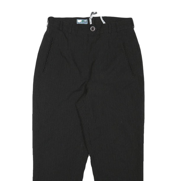 DEVILLE Womens Black Pinstripe Relaxed Straight Trousers W28 L24 Polyester Zip