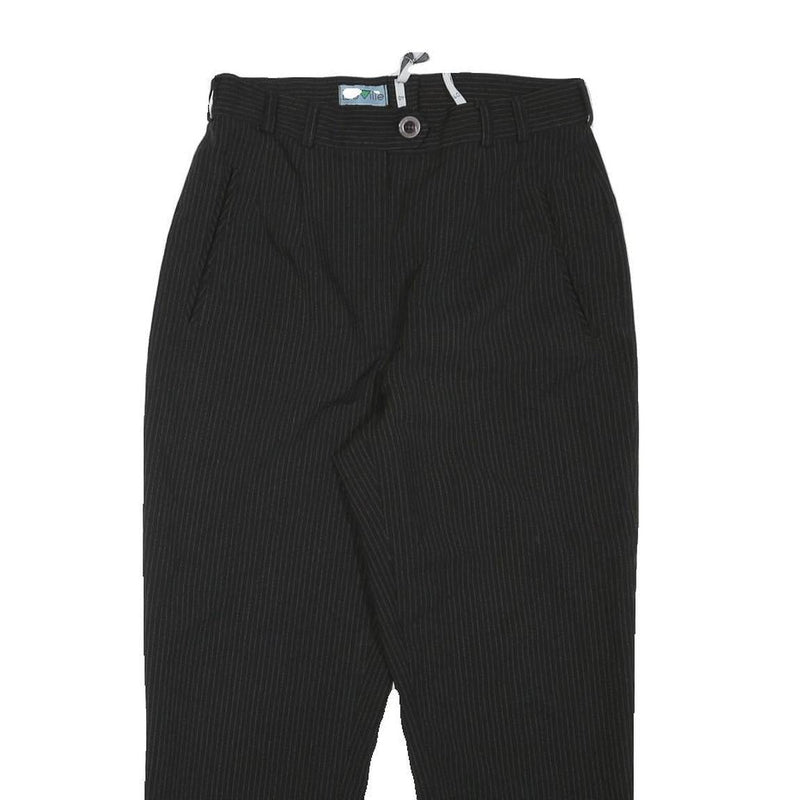DEVILLE Womens Black Pinstripe Relaxed Straight Trousers W28 L24 Polyester Zip