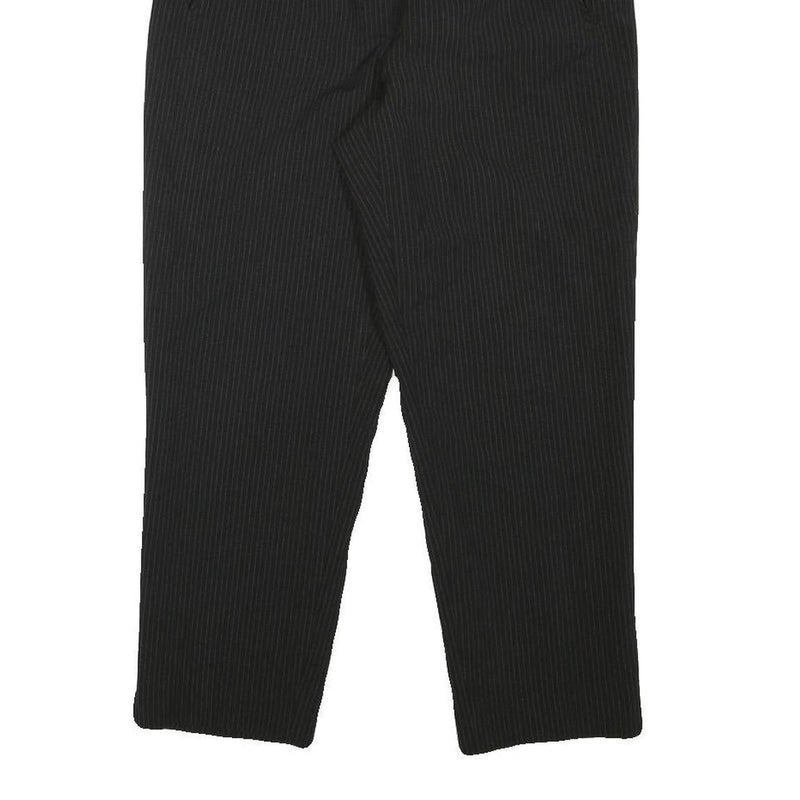 DEVILLE Womens Black Pinstripe Relaxed Straight Trousers W28 L24 Polyester Zip
