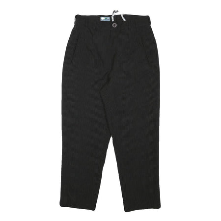 DEVILLE Womens Black Pinstripe Relaxed Straight Trousers W28 L24 Polyester Zip