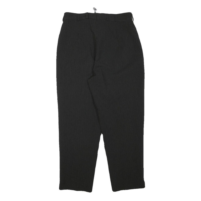 DEVILLE Womens Black Pinstripe Relaxed Straight Trousers W28 L24 Polyester Zip