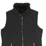 CALVIN KLEIN Womens Black Zip Jacket L Polyester Plain Sleeveless Fur Collar