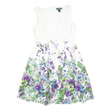 LAUREN RALPH LAUREN Womens White Floral Cotton Blend Fit & Flare Dress