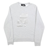 KARL LAGERFELD Womens Grey Sweatshirt Crew Neck M Logo Print Cotton Blend Casual