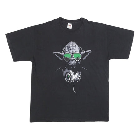 FRUIT OF THE LOOM Mens Black DJ Graphic T-Shirt L Short Sleeve Crew Neck Cool