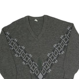 N/A Mens Grey V Patterned V-Neck Basic Knit Jumper XL Cotton Blend Classic