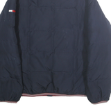 TOMMY HILFIGER Mens Navy & Burgundy Down Zip Jacket M Puffer Coat Casual