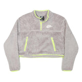 NIKE Womens Grey & Neon Yellow Fleece Zip Jacket M Polyester Blend Cropped