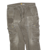CARHARTT Mens Cotton Blend Brown Relaxed Fit Cargo Trousers W34 L30 Workwear