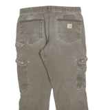 CARHARTT Mens Cotton Blend Brown Relaxed Fit Cargo Trousers W34 L30 Workwear