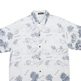 BARON Mens White & Blue Tropical Print Cotton Blend Shirt XL Casual Short Sleeve