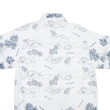 BARON Mens White & Blue Tropical Print Cotton Blend Shirt XL Casual Short Sleeve