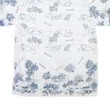 BARON Mens White & Blue Tropical Print Cotton Blend Shirt XL Casual Short Sleeve