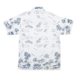 BARON Mens White & Blue Tropical Print Cotton Blend Shirt XL Casual Short Sleeve