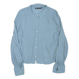 ZARA Womens Blue Shirt Long Sleeve Point Collar Plain L Lightweight