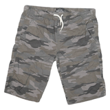 SKATE NATION Mens Shorts Grey Camouflage Casual L W32 Cotton Blend Drawstring