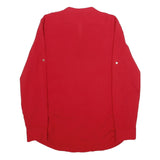 CALVIN KLEIN Womens Red Basic Long Sleeve Button Neck Top S Zipper Pockets