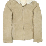Womens Beige Suede Hooded Zip Jacket XS Soft Shearling Lined Casual Outerwear