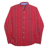 CHAPS Mens Red Check Shirt L Classic Cotton Blend Long Sleeve Button Collar