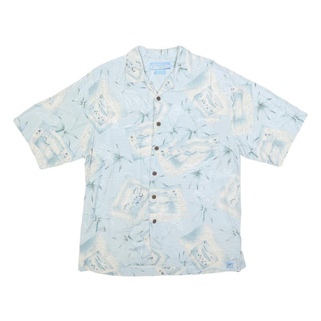 BERMUDA BAY Mens Blue Silk Hawaiian Shirt M Lightweight Tropical Print